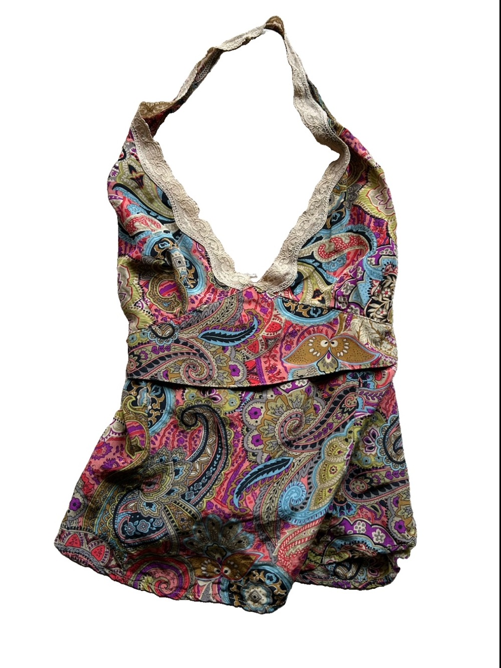Vtg Y2K Bebe Silk Babydoll Top M Camisole Fairy Paisley Lace Boho Festival 2000s - Picture 4 of 9